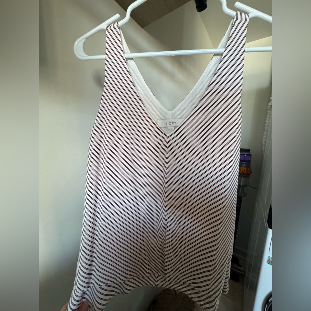 LOFT White and Red Striped Blouse